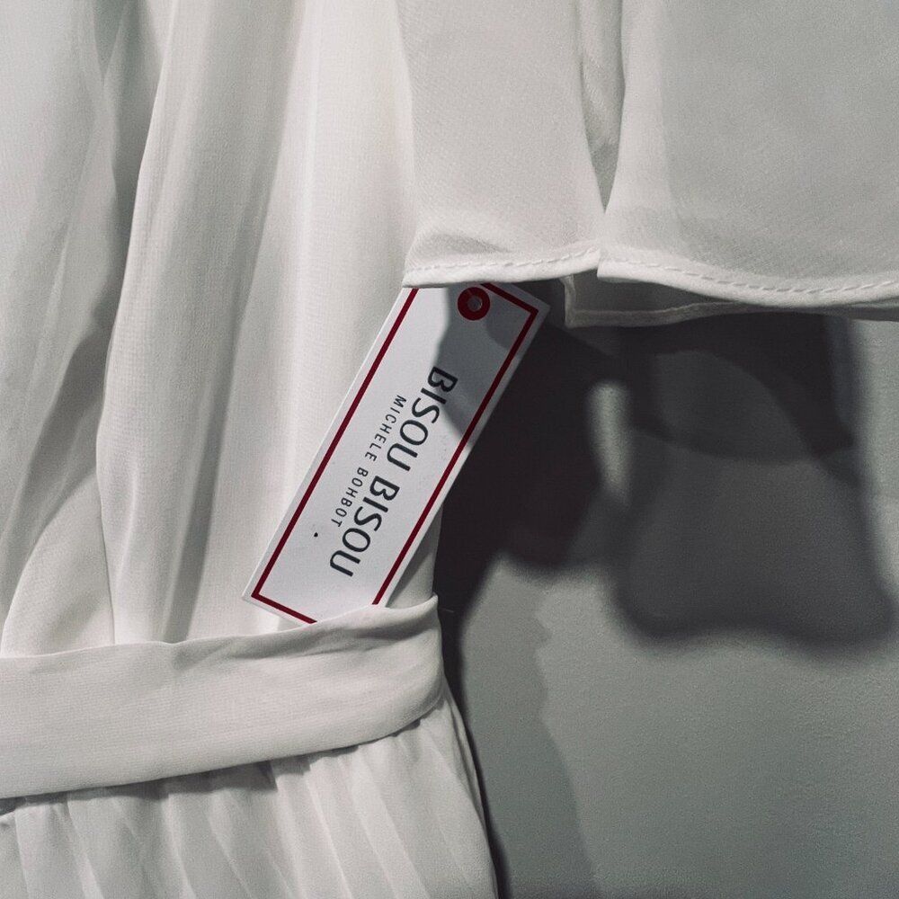 BISOU BISOU Off White Chiffon Off shoulder Pleated bottom Maxi long formal dress - Picture 2 of 7